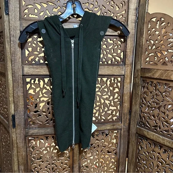 NEW Veronica Beard Cashmere Hoodie Dickey Merino Wool Loden Green Size 00-14 - Picture 2 of 3